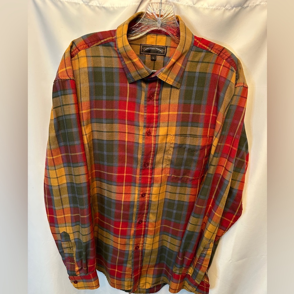 James Pringle Weavers Men’s Large Flannel‎ Shirt Multicolor Plaid Cotton Blend